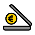 Ein Flachbettscanner und eine Euro-Münze